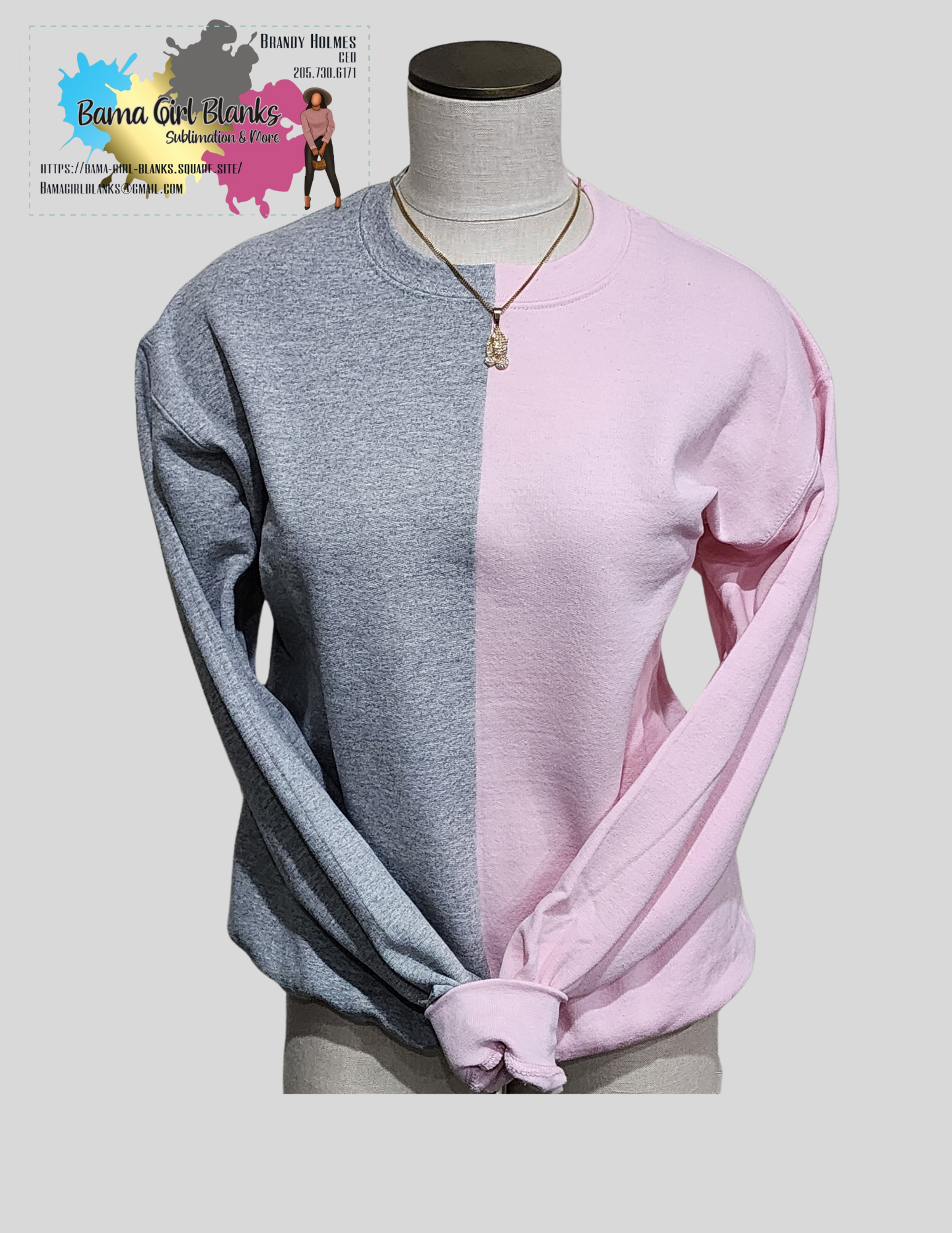 Two Tone | Split color blank crewneck sweatshirt | Bama Girl 
